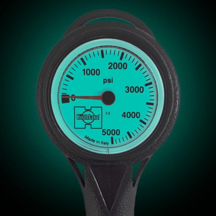 XS Scuba Highland Thin Line Pressure Gauge - Imperial/Miflex Hose - 2