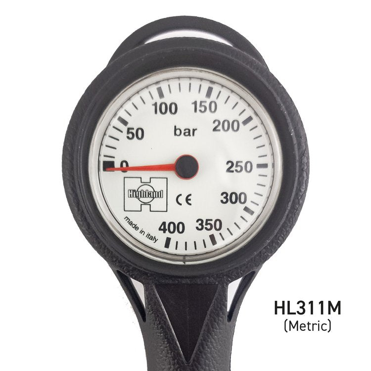 XS Scuba Highland Thin Line Pressure Gauge - Metric/Miflex Hose - 6
