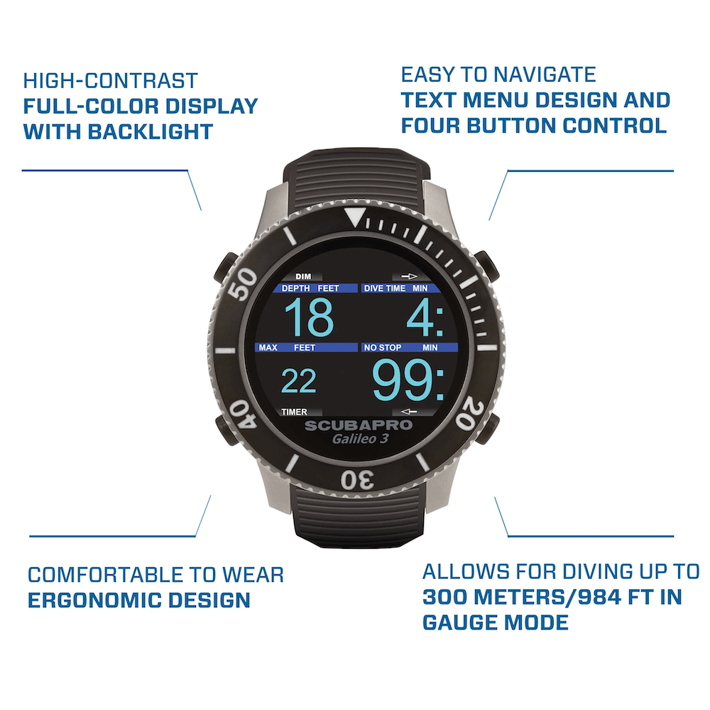 Scubapro Galileo 3 G3 Wrist Watch Color Dive Computer - With Smart+ Pro Transmitter - 2