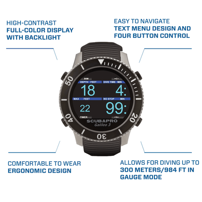Scubapro Galileo 3 G3 Wrist Watch Color Dive Computer - With Smart+ Pro Transmitter - 2