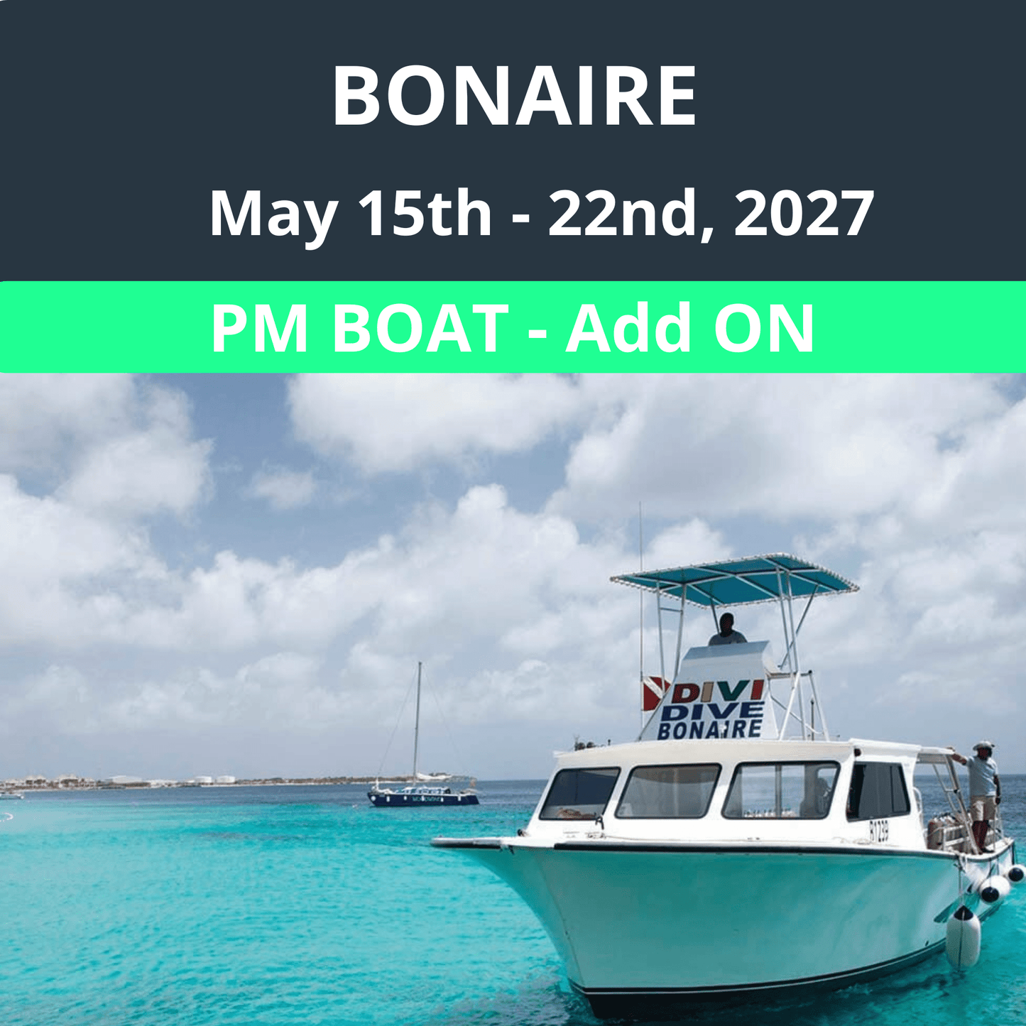 Bonaire Dive Vacation 2027 - ADD-ON: (4) 1-Tank PM Boat Dives Package - 10