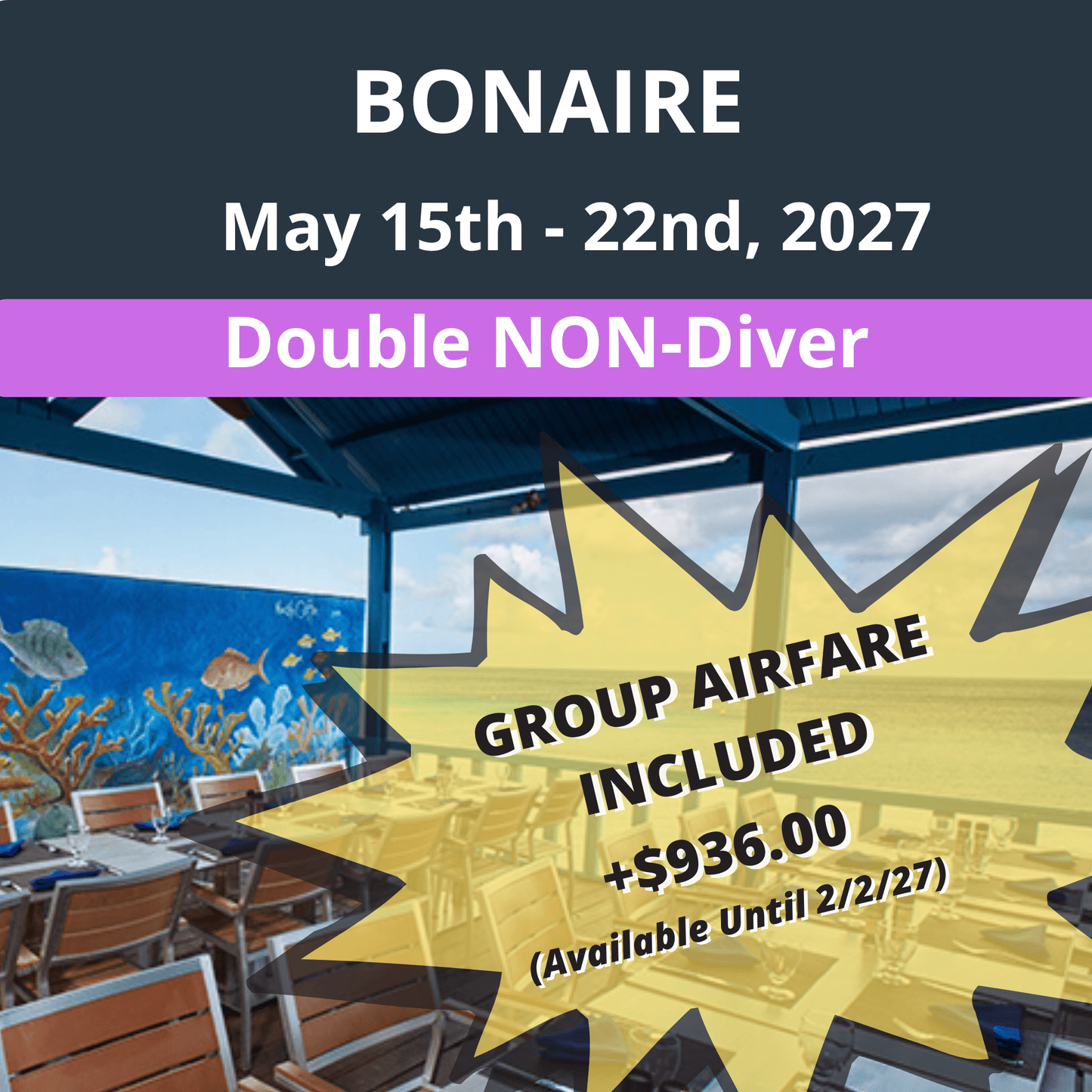 Bonaire Dive Vacation 2027 - Double NON-Diver (With Group Airfare +$936) - 5